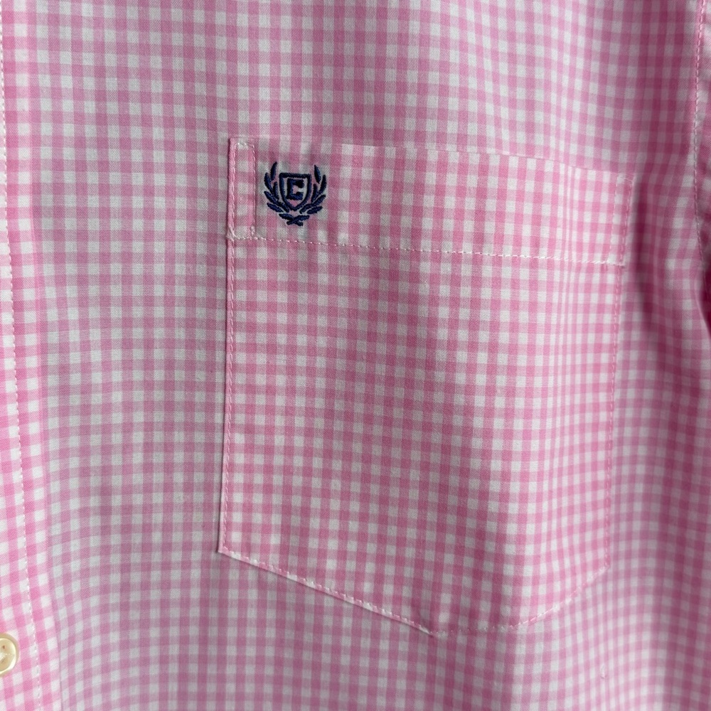 Chaps Pink Gingham Button Down Shirt XL Short Sleeve Easy Care - Picture 4 of 10